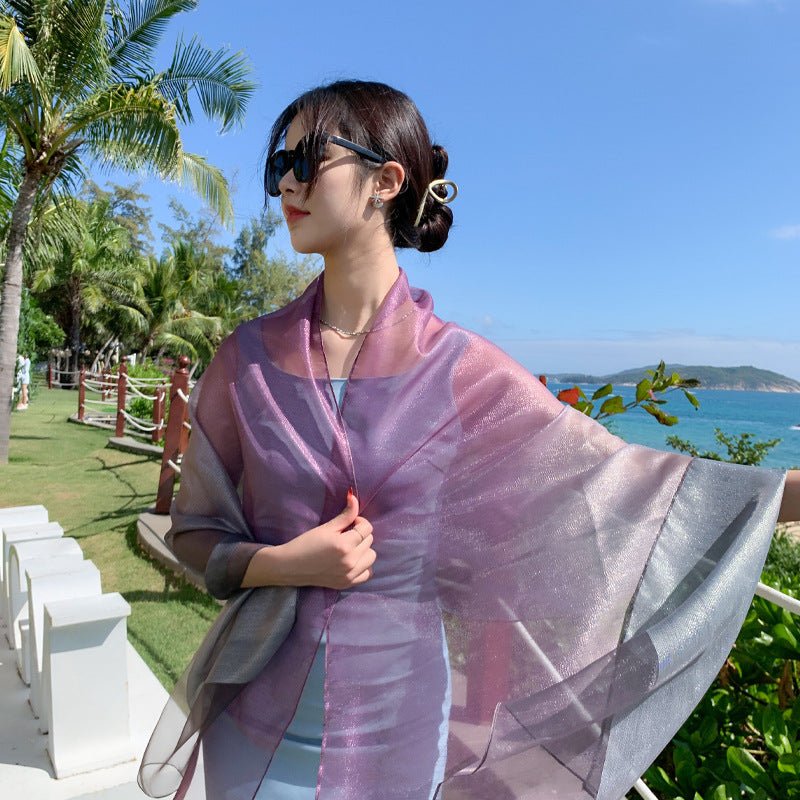 Wholesale Thin Sunscreen Long Gradient Silk Scarf